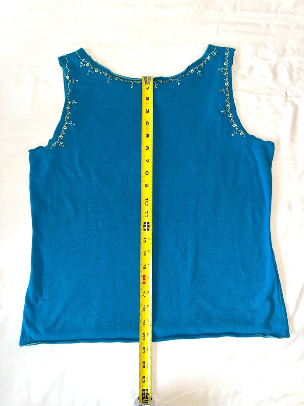 Vintage 90s Liz Claiborne Turquoise Blue Embellished Tank Top - XL - Picture 7 of 11